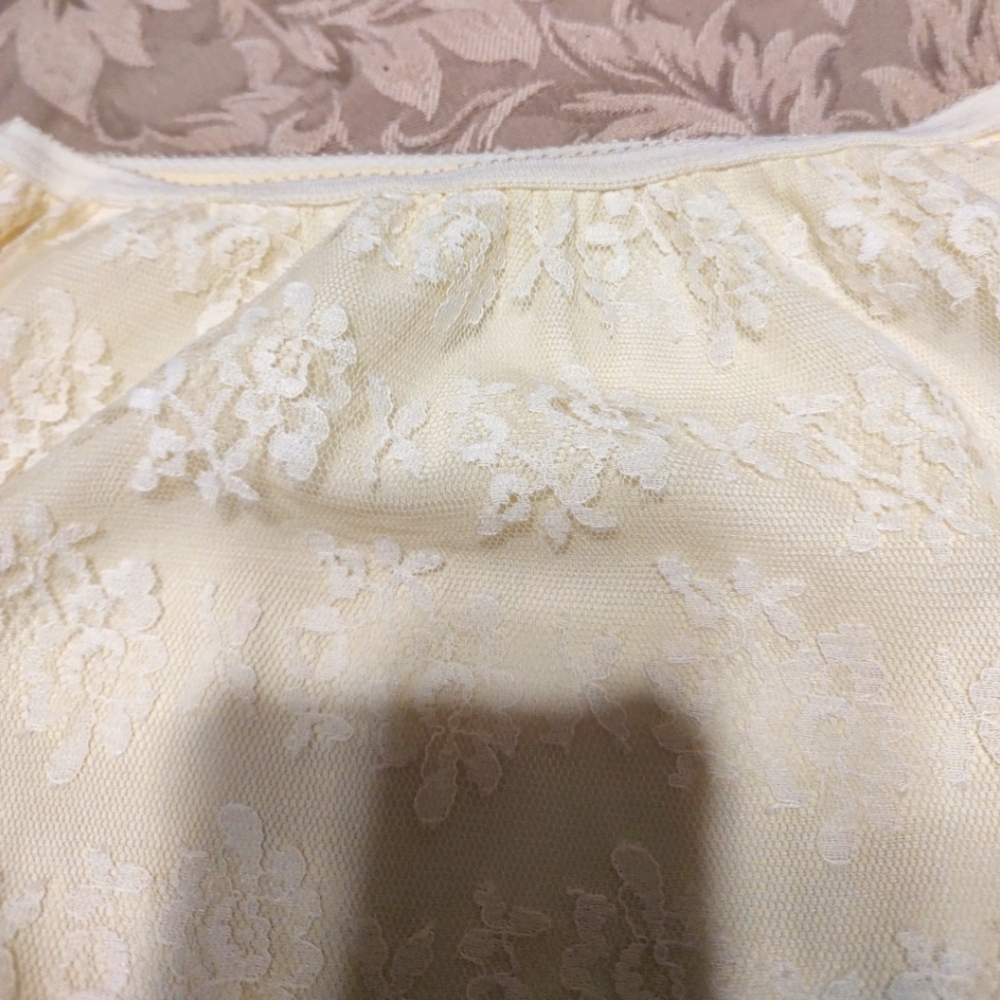 🔸💛🔸Divine Vintage 50's Buttercup Yellow Floral Lace & Satin Bow Slip - S/M - Picture 14 of 16
